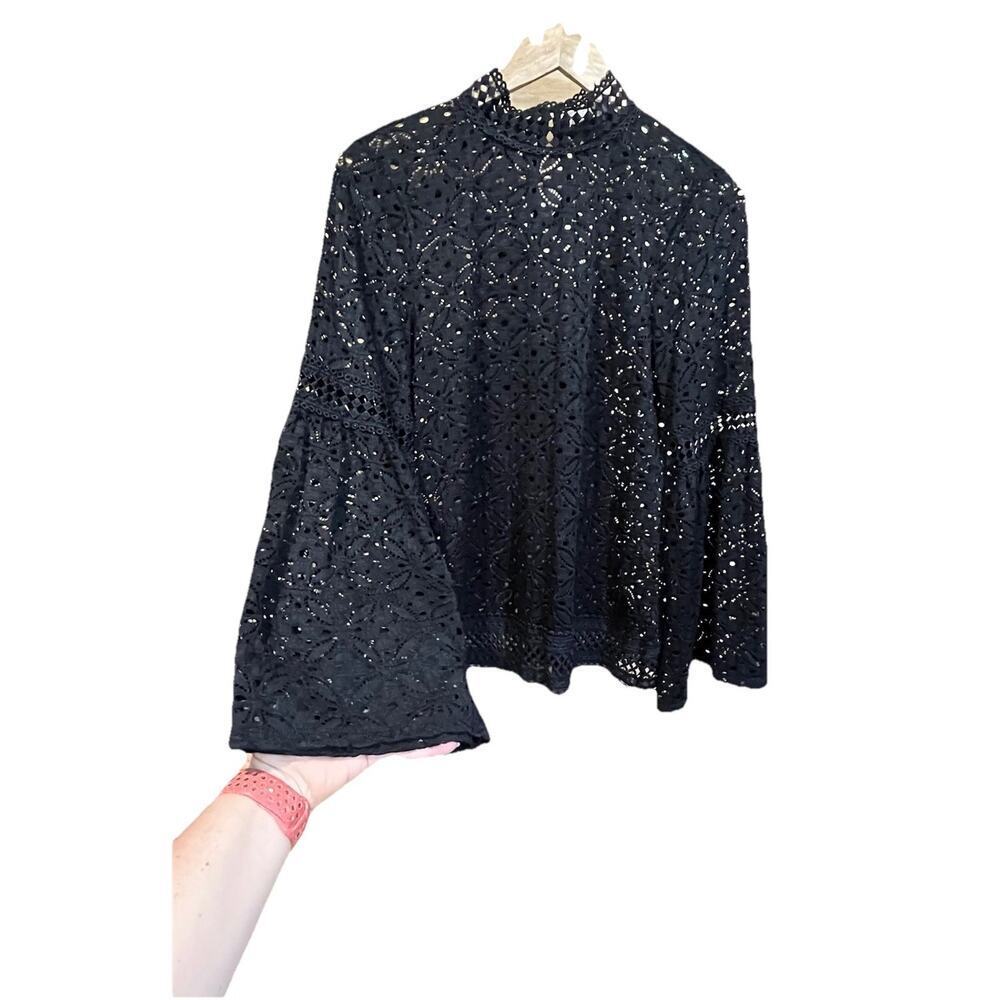 Womens Lace Whimsygoth Open Knit Bell Sleeve Top Large Fairy Grunge Witchy